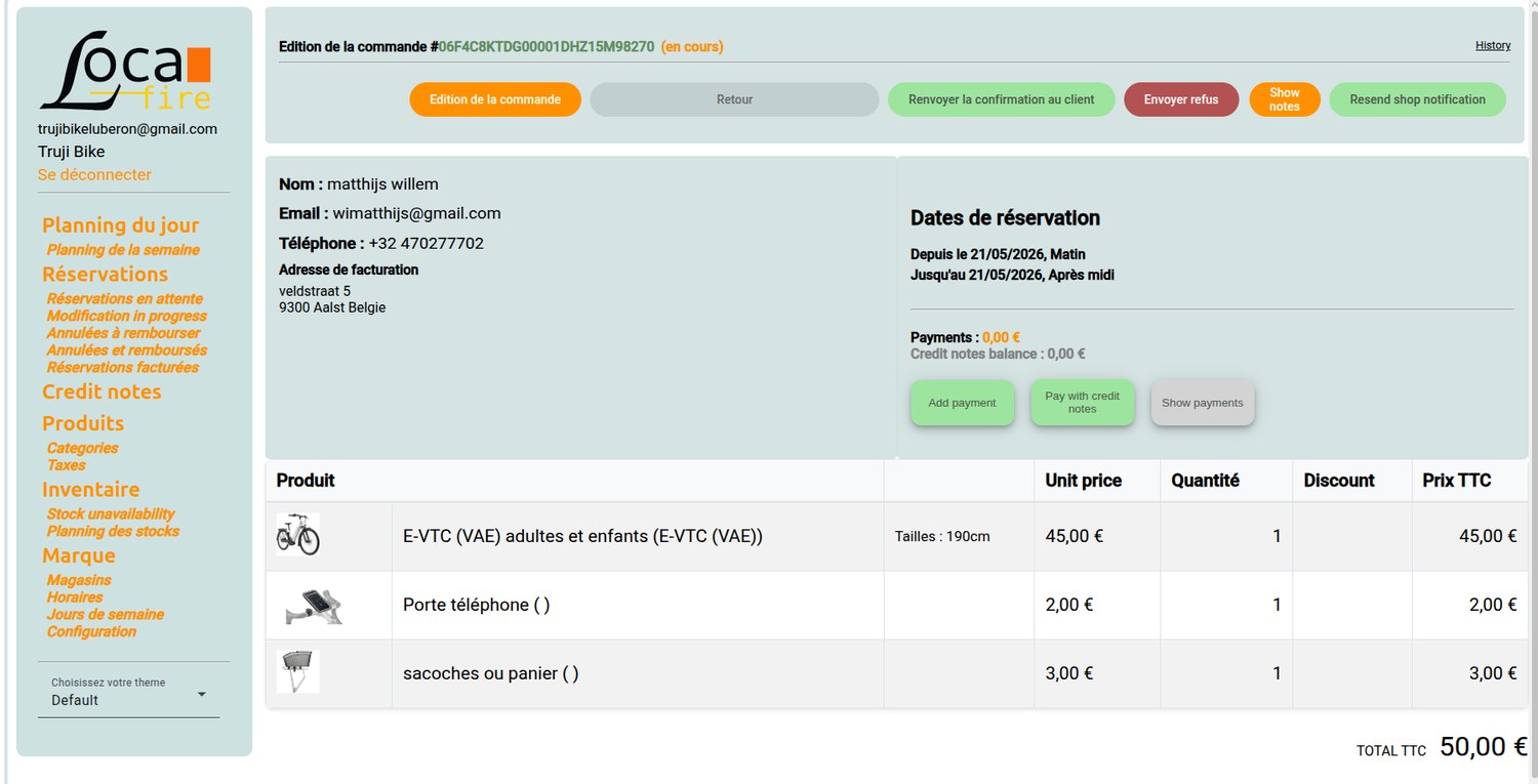 Commande backoffice Locafire