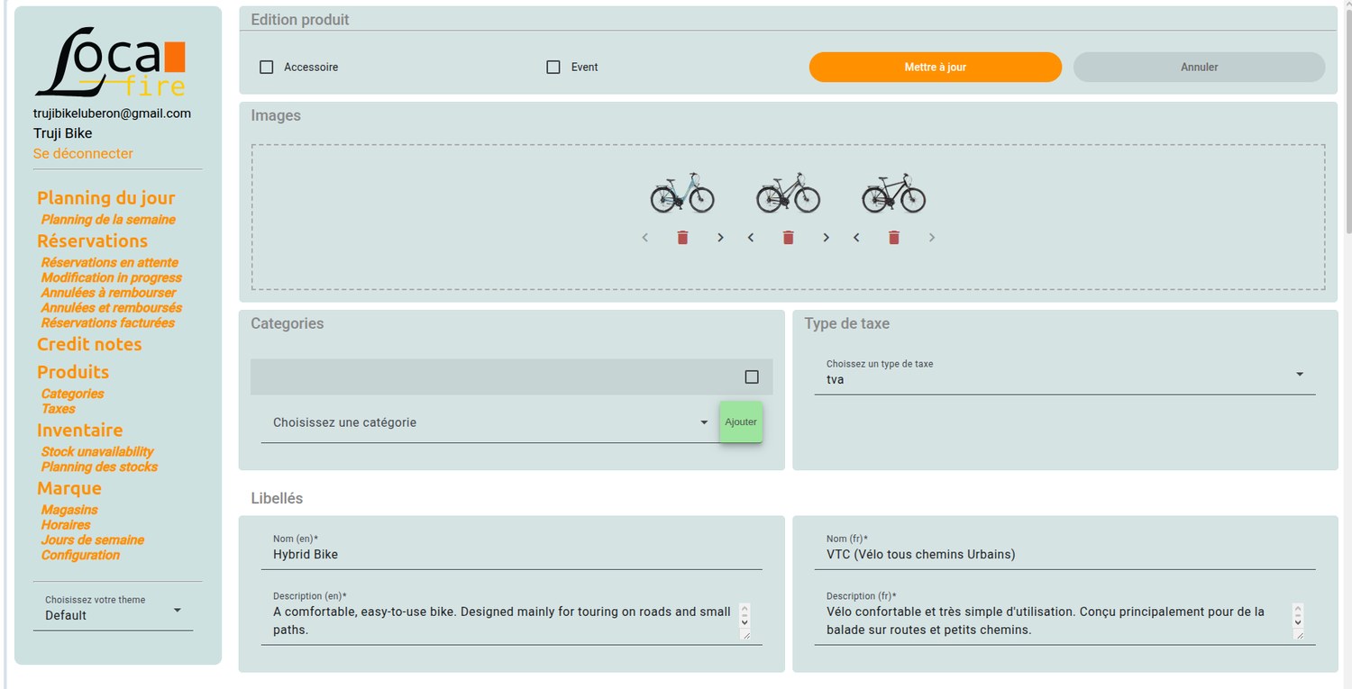 Édition produit backoffice
